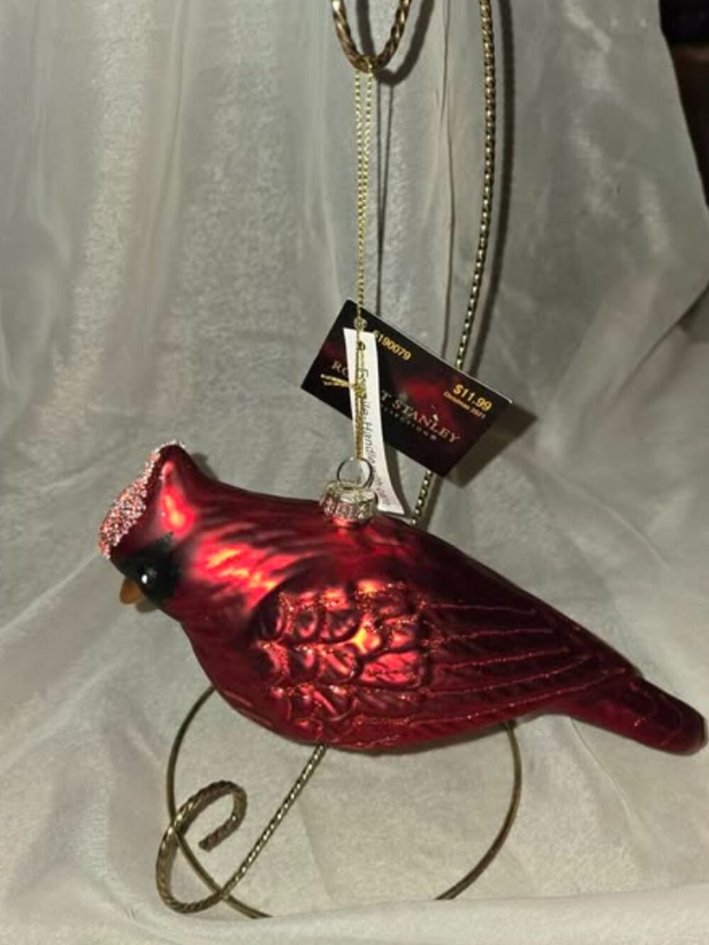2021 Robert Stanley RED CARDINAL Glittered Head Glass Christmas Ornament 8.5"